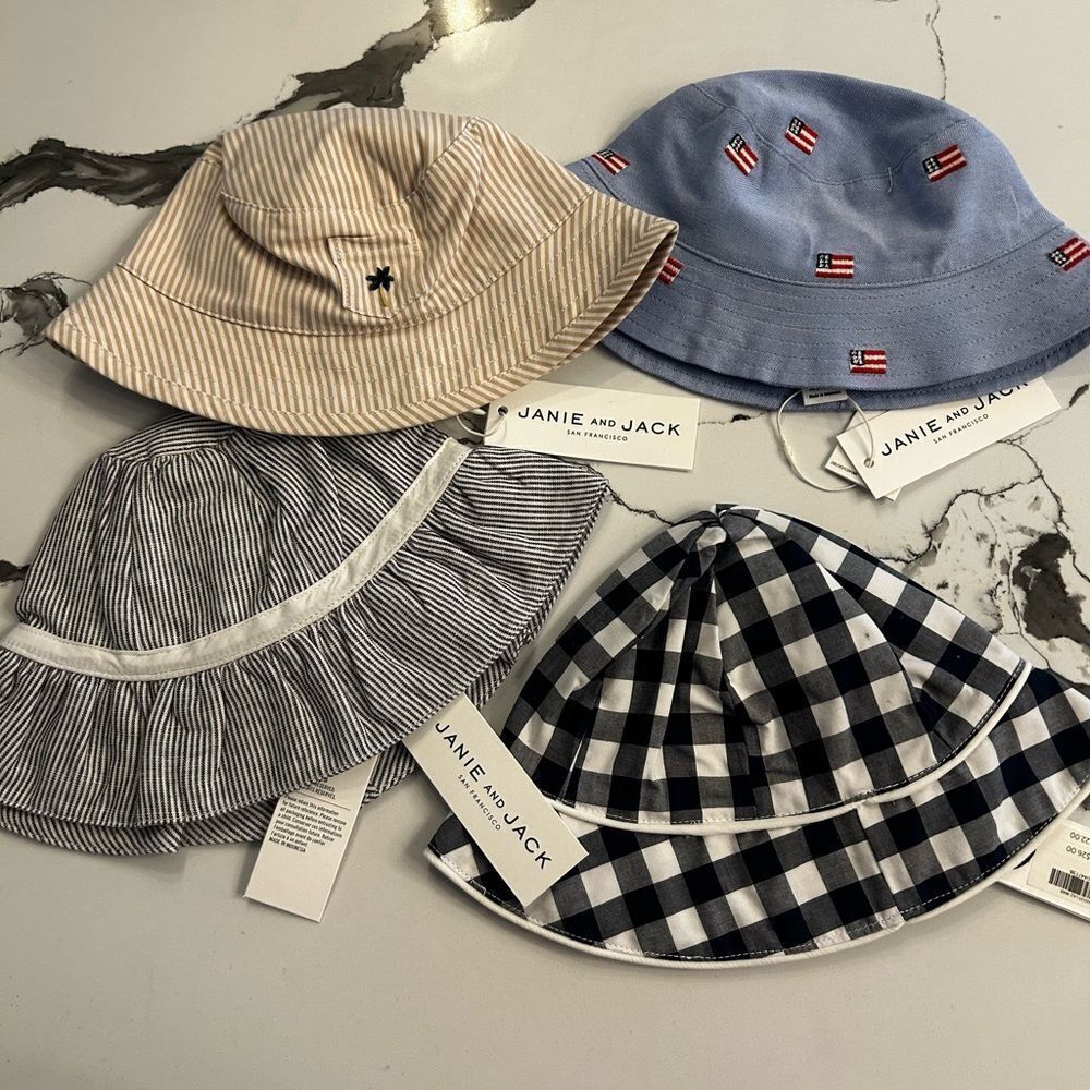 Janie and Jack Kids' Hat Set - Blue, Black, Beige NWT 6-12 month